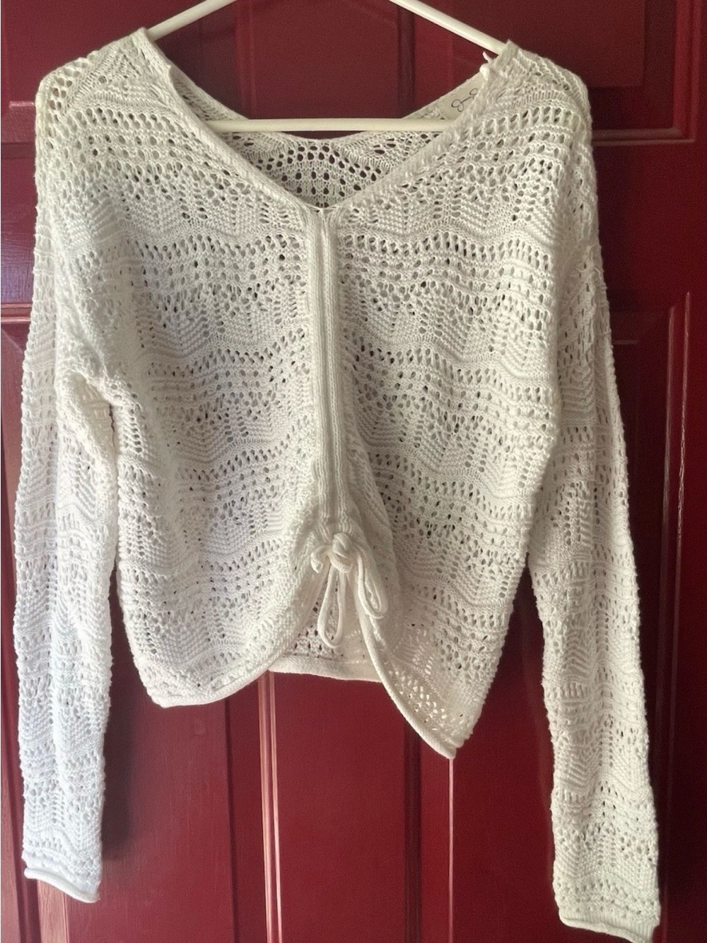 Jessica Simpson Cream Open-Knit Tie-Front Cardigan Sweater
